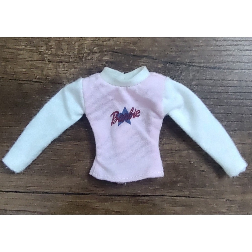 Barbie doll top LS long sleeve Star logo Light Pink White Sleeves Z32